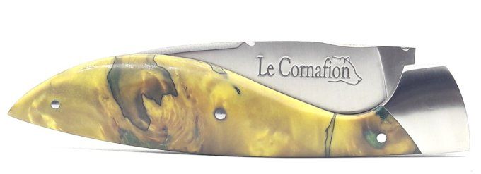 Le Cornafion, manche loupe de peuplier stabilisé (LPS03) + étui ceinture cuir