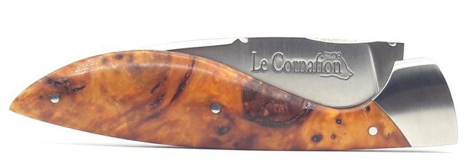 Le Cornafion, manche loupe de peuplier stabilisé (LPS04) + étui ceinture cuir