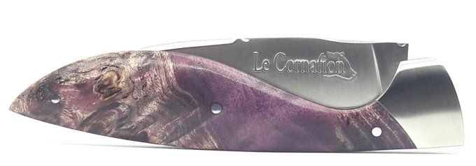 Le Cornafion, manche loupe de peuplier stabilisé (LPS02) + étui ceinture cuir