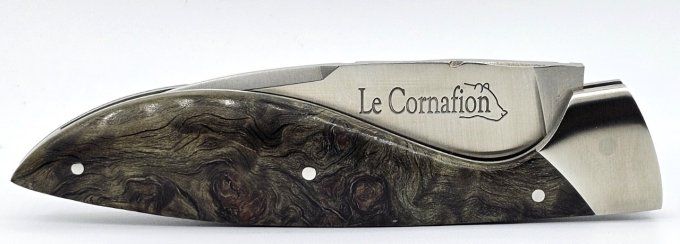 Le Cornafion, manche loupe de peuplier stabilisé (LPS07) + étui ceinture cuir